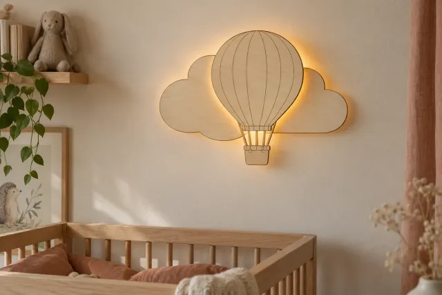 Wooden Mollund night light in a warm children’s bedroom