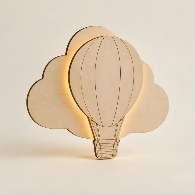 Wooden Mollund hot-air-balloon night light